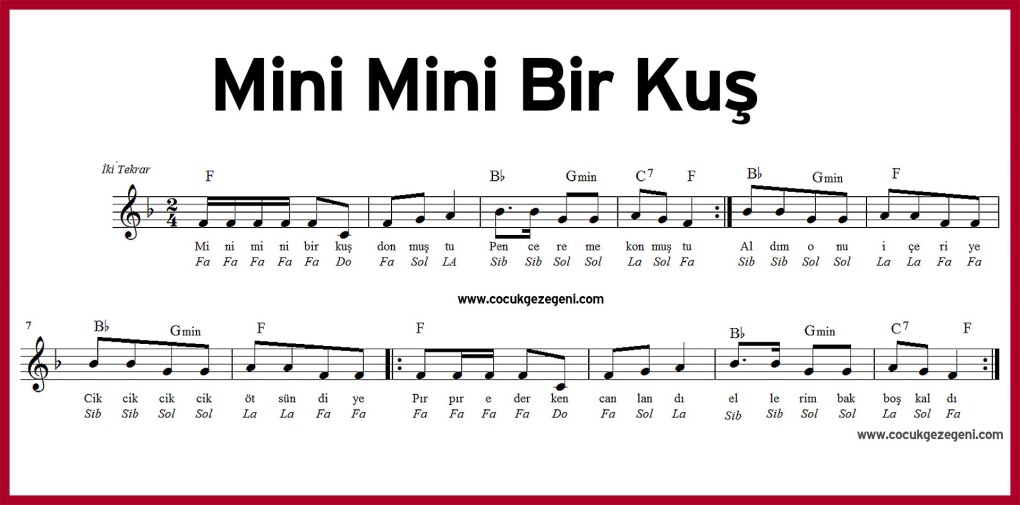 Ноты песни Mini Mini bir kuş