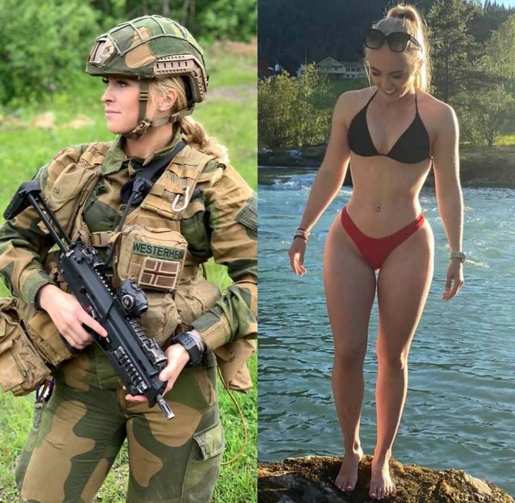 Девушки в военной форме и без