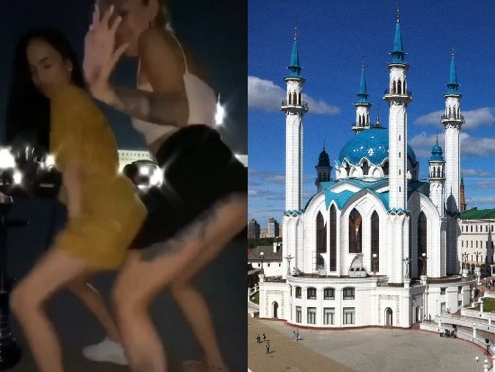 Танцы на фоне мечети кул Шариф в Казани